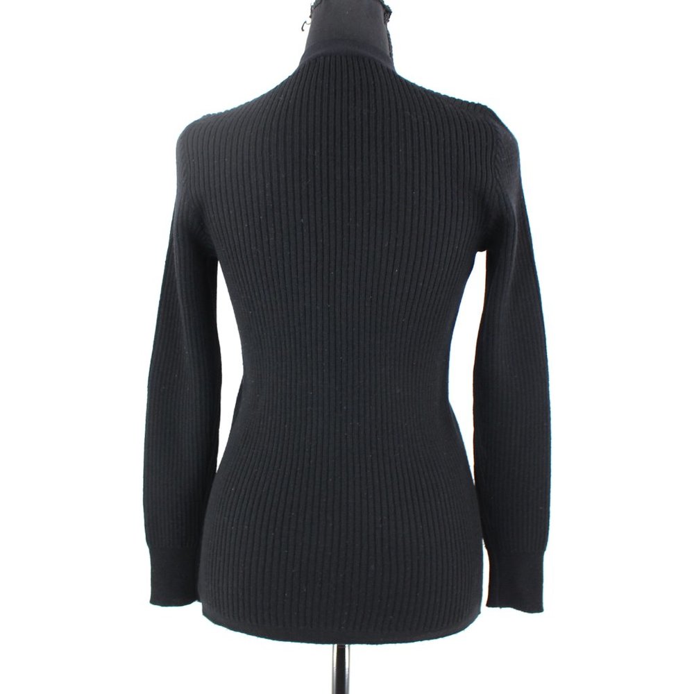 CÉLINE Black Ribbed Knit Button Up Wool Cardigan 40 VTG Paris Sport Sweater M - Picture 5 of 8